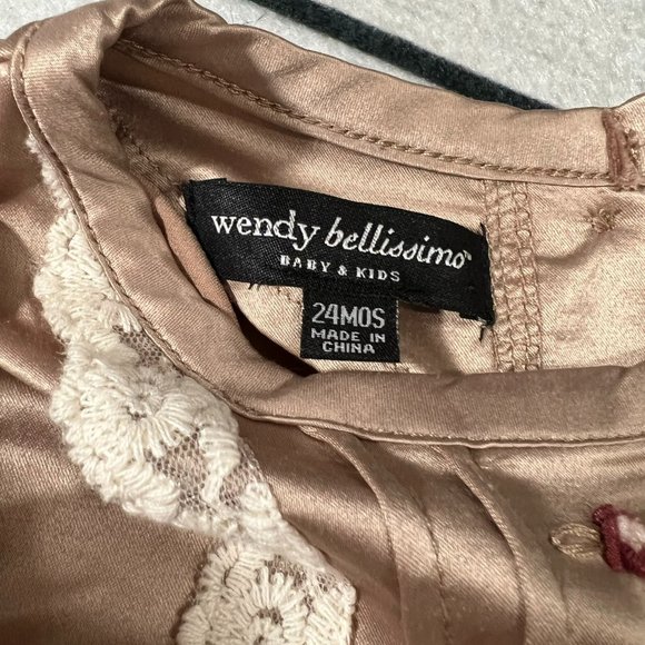 Wendy Bellissimo Tan Cream Satin Lace Tiered Long Sleeve Dress - Picture 4 of 6